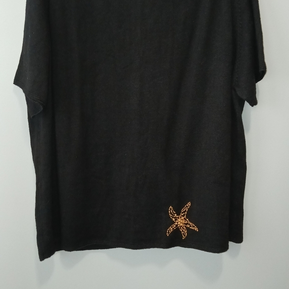 Vintage Michael Simon black starfish beaded black short sleeve cardigan size 3X - Picture 3 of 7